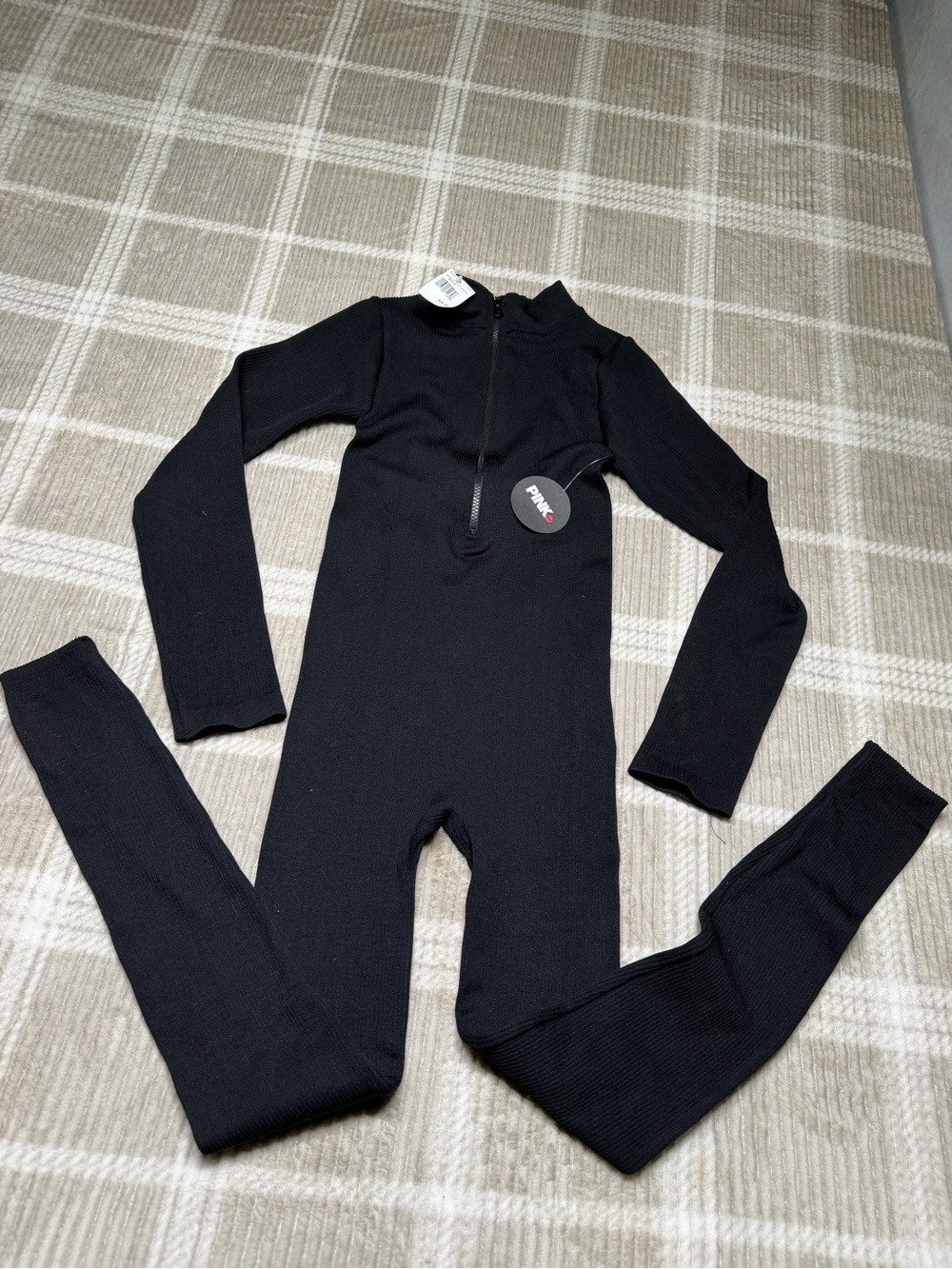 PINK Victoria's Secret Black Kids Long-Sleeve One-Piece Bodysuit with Front Zip